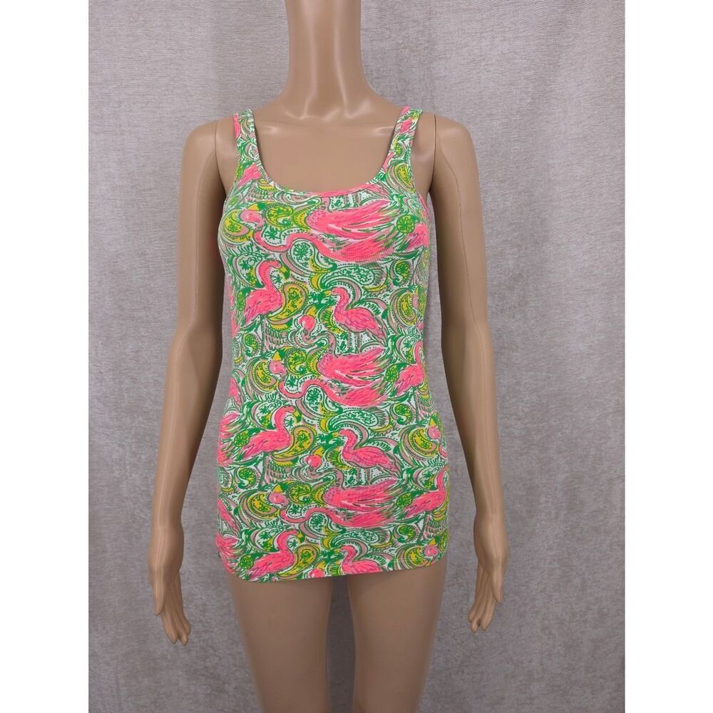 Lilly Pulitzer Tabbie Pink Flamingos Sleeveless Tank Top Womens XS